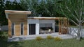 Tiny single house in the woods, 3d Illustration, 3d rendering