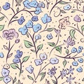 Tiny spring flowers doodle drawing pattern Royalty Free Stock Photo