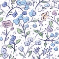 Tiny spring flowers doodle drawing pattern Royalty Free Stock Photo