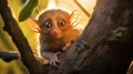 Tiny tarsier, a captivating creature blending into lush forest canopies