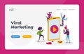 Tiny Teenager Characters Dance and Watching Funny Viral Video on Smartphone Landing Page Template