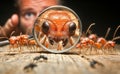 Tiny termites, known as workers, traverse the nest. They enlarge, seen clearly through magnification Royalty Free Stock Photo