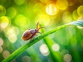 A Tiny Tick on a Blade of Grass Intricate Details Unveiled Through TiltShift Macro Photography Royalty Free Stock Photo