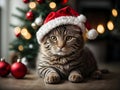 Tiny Tidings: Little Cat in Santa Hat Spreading Christmas Magic