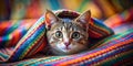 A Tiny TiltShift Masterpiece Adorable Kitten Hiding Under a Cozy Blanket Capturing the Charm of Miniature Photography