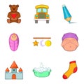 Tiny tot icons set, cartoon style