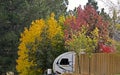 Tiny Travel Trailer in Autumn Colors Royalty Free Stock Photo