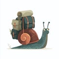 A Tiny Traveler with a Massive Burden Flat Design Snail Carrying a Giant Backpack Detailed Vector Illustration for Royalty Free Stock Photo