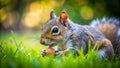 A Tiny Treasure Hunter CloseUp of a Squirrel Carefully Concealing an Acorn in Lush Grass Emphasizing Natures Details Royalty Free Stock Photo