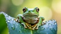 Tiny Tree Frog with Big Eyes Sits on Dewy Leaf Royalty Free Stock Photo