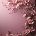 A tiny tree with pink cherry blossoms, next to it an empty field with space for your own content, a banner. Flowering flowers, a