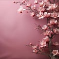 A tiny tree with pink cherry blossoms, next to it an empty field with space for your own content, a banner. Flowering flowers, a