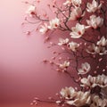 A tiny tree with pink cherry blossoms, next to it an empty field with space for your own content, a banner. Flowering flowers, a