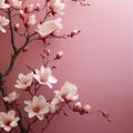 A tiny tree with pink cherry blossoms, next to it an empty field with space for your own content, a banner. Flowering flowers, a