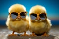 Tiny trendsetter Chick with sunglasses, happy, small, spring farm animal