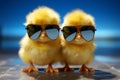 Tiny trendsetter Chick with sunglasses, happy, small, spring farm animal