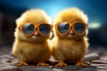 Tiny trendsetter Chick with sunglasses, happy, small, spring farm animal