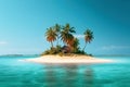 Tiny tropical island with hut and palms surrounded sea blue water, generative AI Royalty Free Stock Photo