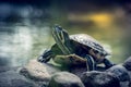 Tiny turtle on a small rock