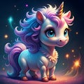 tiny unicorn on a colorful abstract 3d animated backdrop