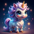 tiny unicorn on colorful 3d abstract animation