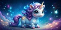 tiny unicorn on a colorful 3d animated background