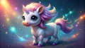 tiny unicorn in a 3d animated colorful abstract setting