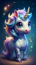 tiny unicorn in a vibrant 3d animated abstract world