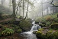 Tiny Waterfall Misty Forest Royalty Free Stock Photo