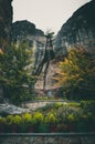 Tiny waterfall between mountains in great restorant