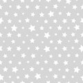 Tiny white irregular Stars on grey background. Minimalist Star geometric shape vector Holiday Seamless Pattern, fashion texture