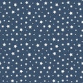 Tiny White Irregular Stars On Grey Background. Minimalist Star Geometric Shape Vector Holiday Seamless Pattern, Fashion Texture