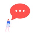 Tiny Woman Character and Huge Speech Bubble Vector Illustration