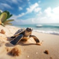 Tiny Wonder: Baby Turtle Embarking on Beach Adventure