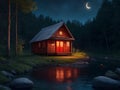 tiny wooden house in the middle of the forest with a beautiful view Royalty Free Stock Photo