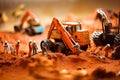 Tiny workers On Mars with little excavators. Generative AI