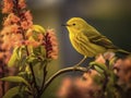 Tiny yellow warbler bird in the forest made with Generative AI