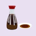 A bottle of soy sauce, poured over on tiny white plate icon logo avatar