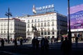 `Tio Pepe` roof top advert and Puerta del Sol, Madrid