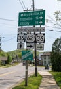 Tionesta, Pennsylvania, USA May 15, 2023 Directional road signs for State Routes 62 and 36