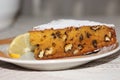 Tip of pumpkin walnut pie slice