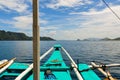 Tip of a wooden filipino Boat Facing the blue Royalty Free Stock Photo