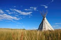 a tipi in a prairie under a wide blue sky Royalty Free Stock Photo