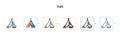 Tipi vector icon in 6 different modern styles. Black, two colored tipi icons designed in filled, outline, line and stroke style.