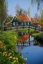 Tipical Dutch village ZAANSE SCHANS, in spring sunny day. Netherlands