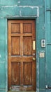 A tipical old brown wooden door in Dublin of a house