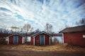 Tipical Red house near the sea coast in Norway Royalty Free Stock Photo