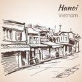 Tipical street voew in Hanoi. Vietnam. Sketch.