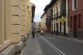 Tipically la candelaria colonial neighborhood street at downtown city panorama Royalty Free Stock Photo