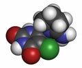 Tipiracil cancer drug molecule (thymidine phosphorylase inhibitor). Atoms are represented as spheres with conventional color